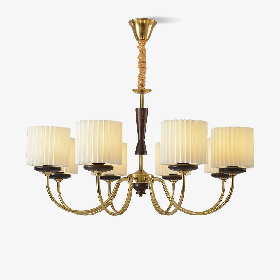 Corviel Chandelier Brass Fabric Pleated Shades