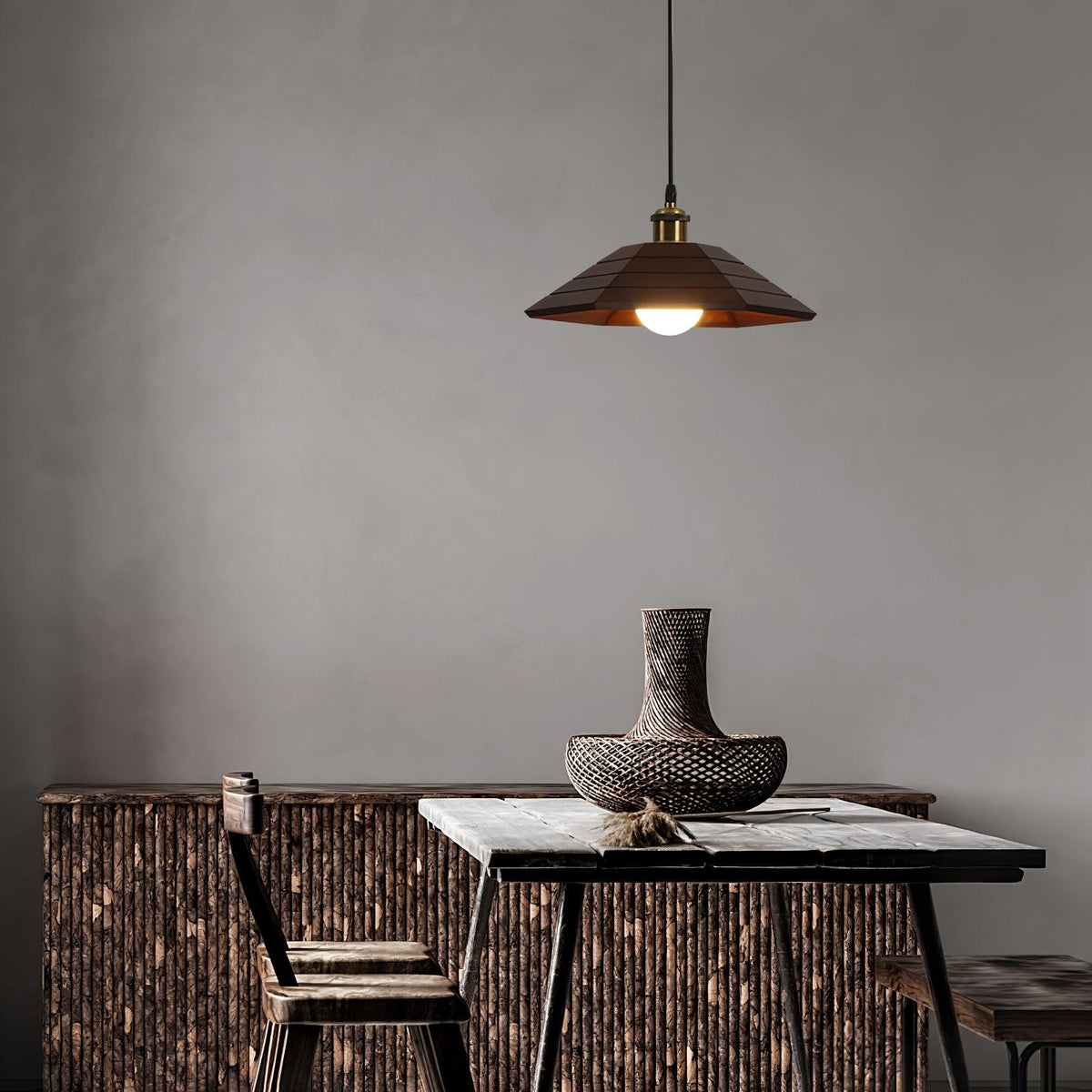 Evys Traditional Art Wood Pendant Light