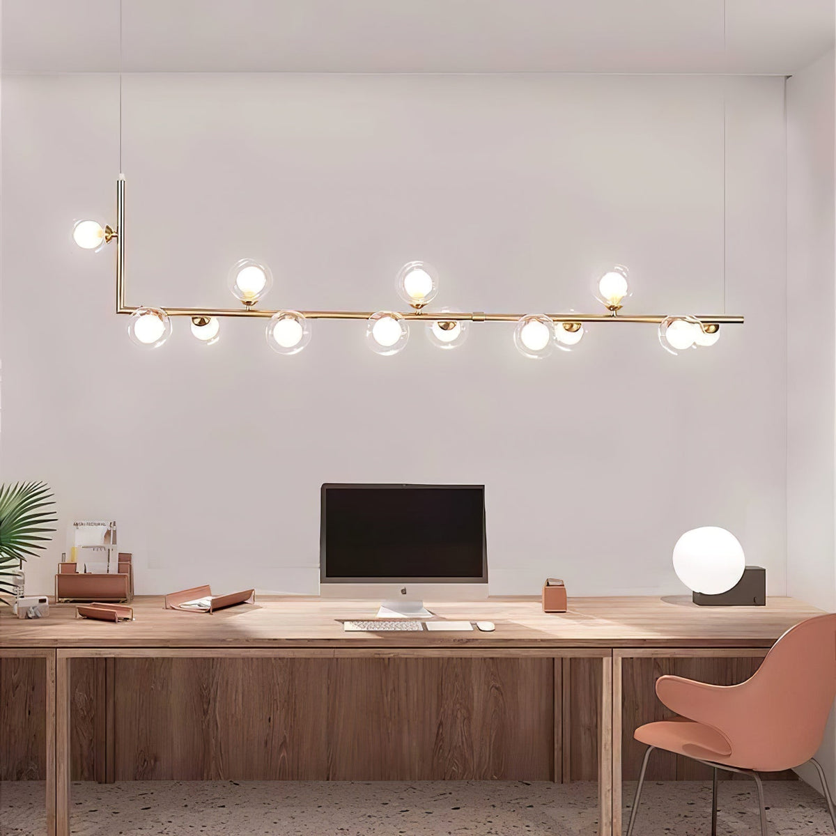Moss Chandelier Glass with Black Steel Linear