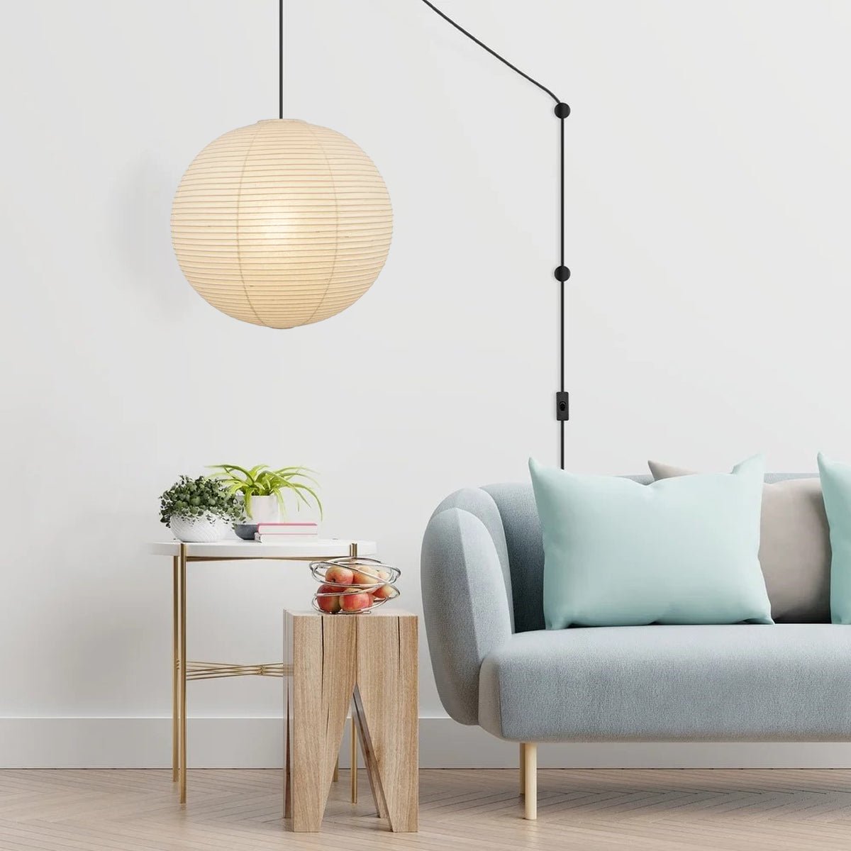 Beauwell Paper Globe White Plug Wire Pendant Light