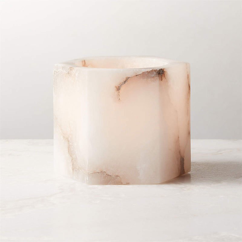 Qesta Bedsides Interior Modern Natural Alabaster Cube Candle Holder