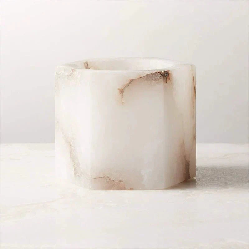 Qesta Bedsides Interior Modern Natural Alabaster Cube Candle Holder