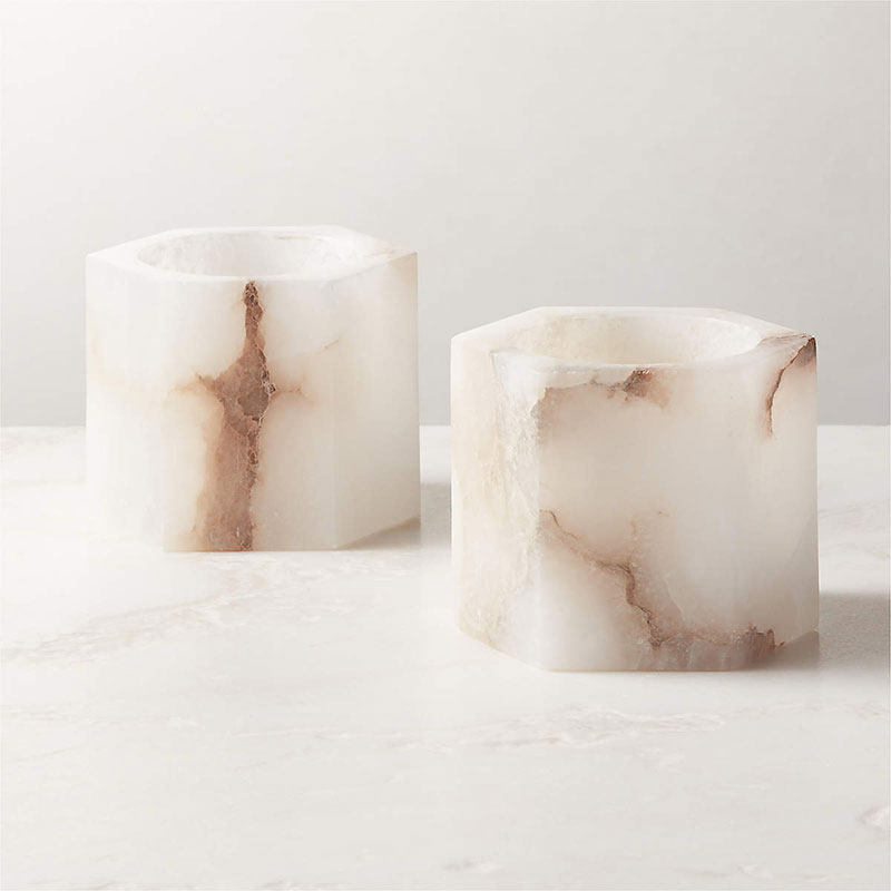 Qesta Bedsides Interior Modern Natural Alabaster Cube Candle Holder