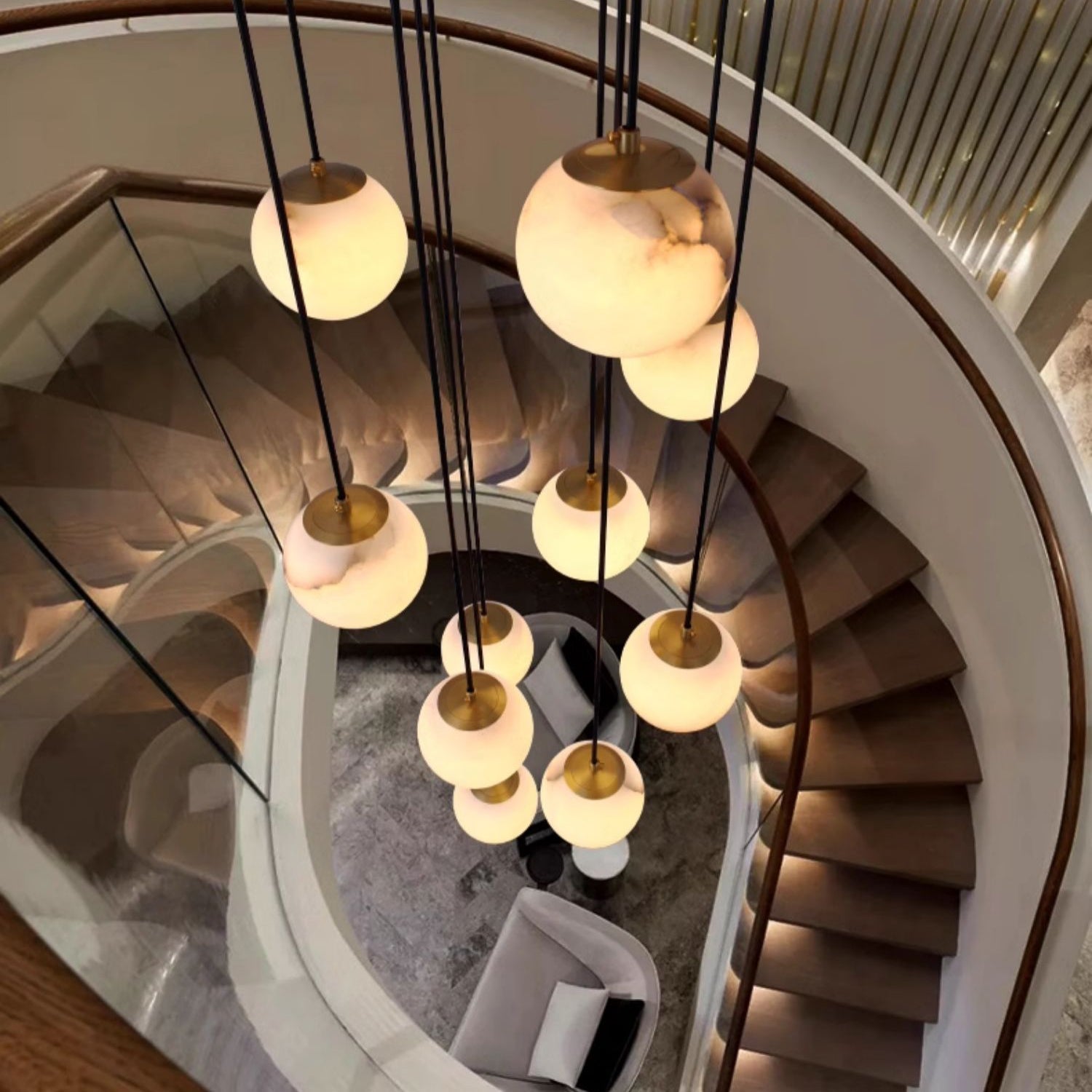 Belen Balls Modern Cluster Alabaster  Chandelier