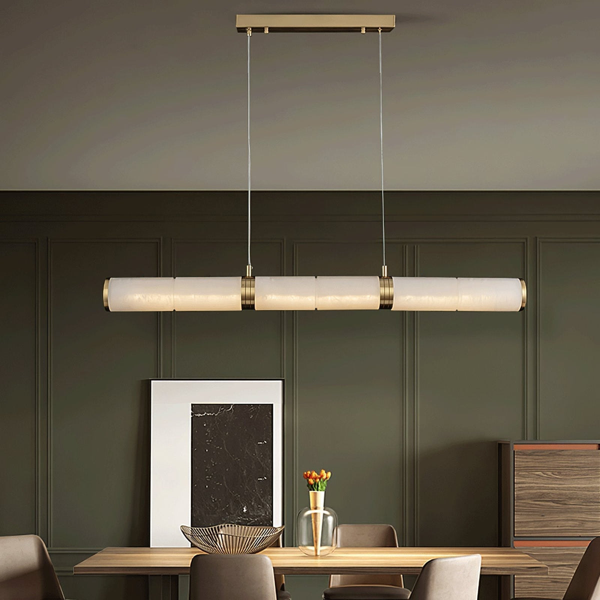 Gevrel Minimalist Alabaster Linear Pendant Light