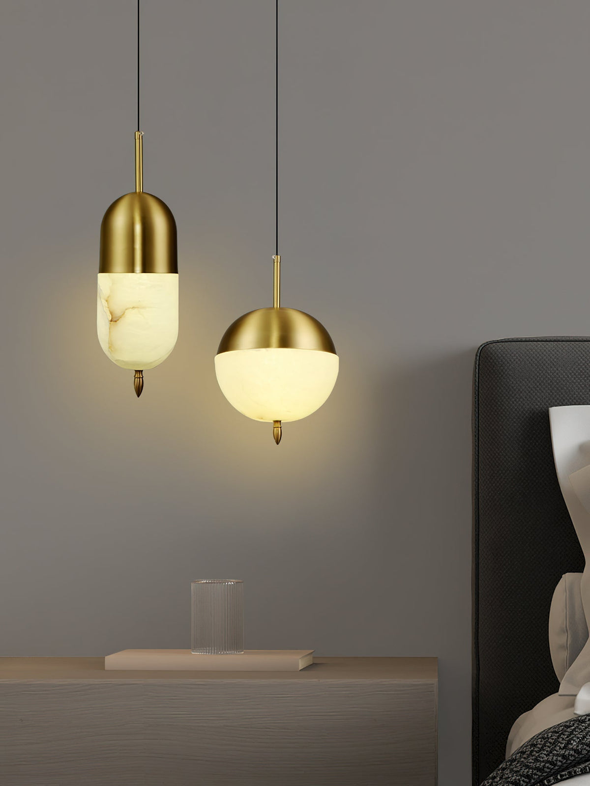 Himinuvye Alabaster Minimalist Bolus Brass Pendant Light