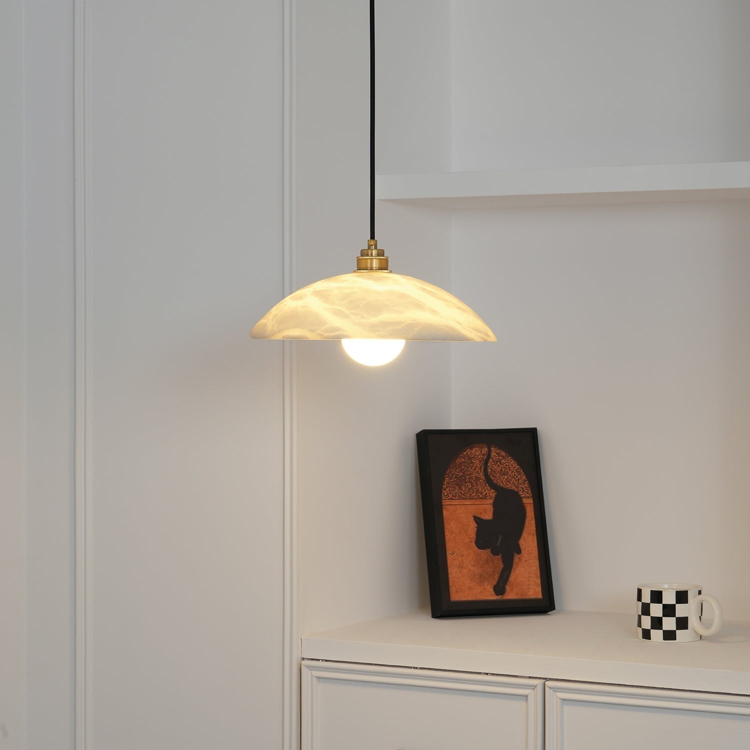 Gabriel Minimalist Alabaster Brass Dome Pendant Light