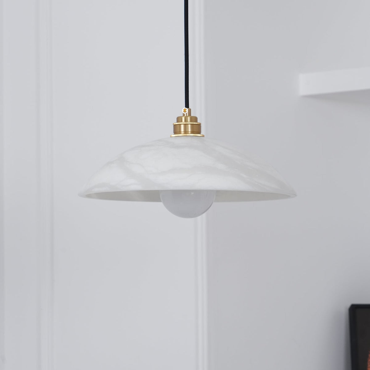 Gabriel Minimalist Alabaster Brass Dome Pendant Light