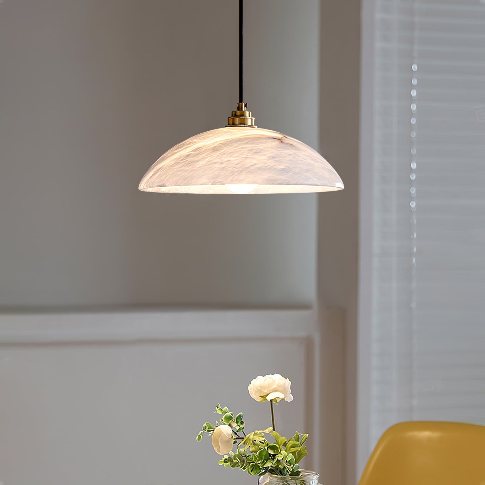 Gabriel Minimalist Alabaster Brass Dome Pendant Light