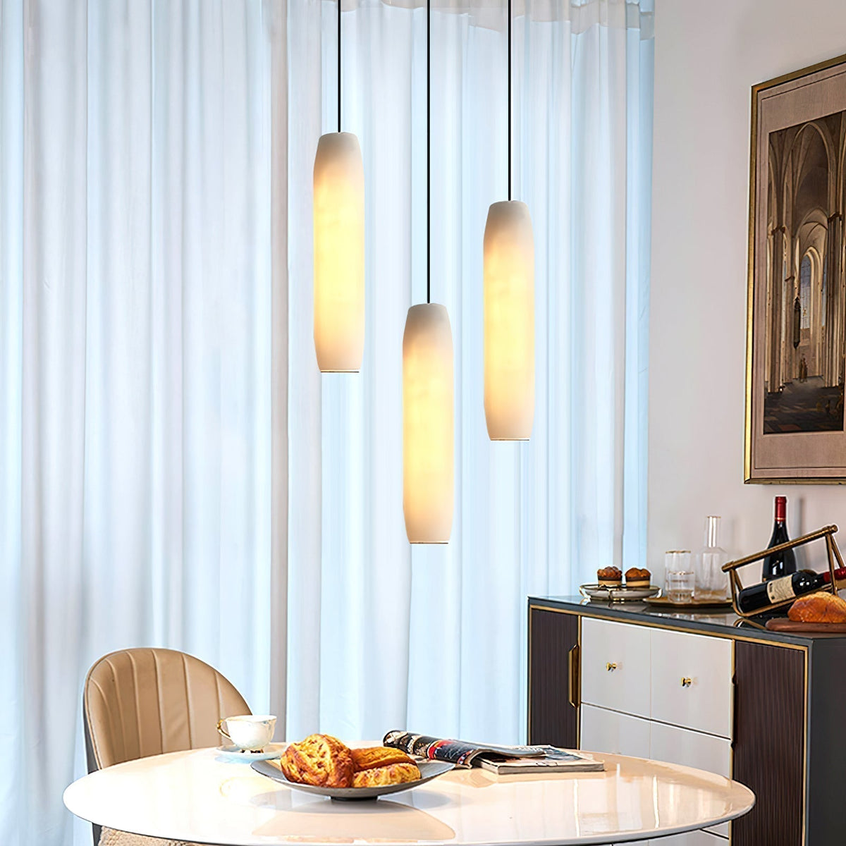 Orven Flute Modern Minimalist Alabaster Pendant Light