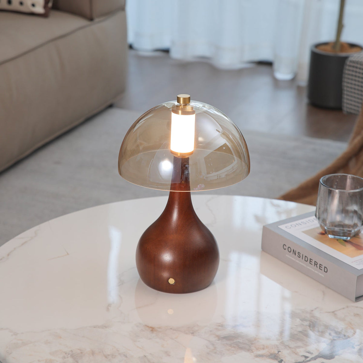 Aurae Wood & Glass Modern Table Lamp