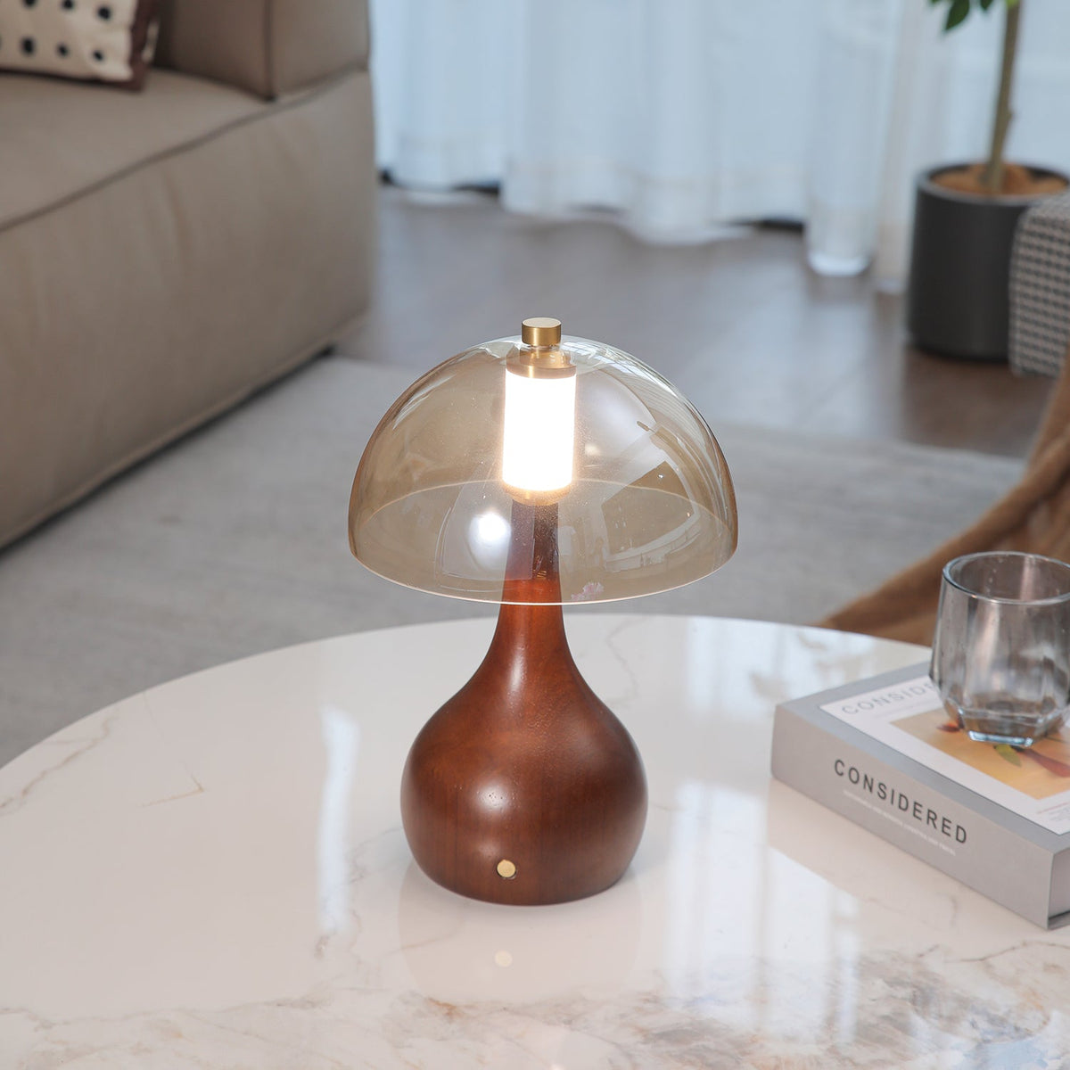 Aurae Wood & Glass Modern Table Lamp