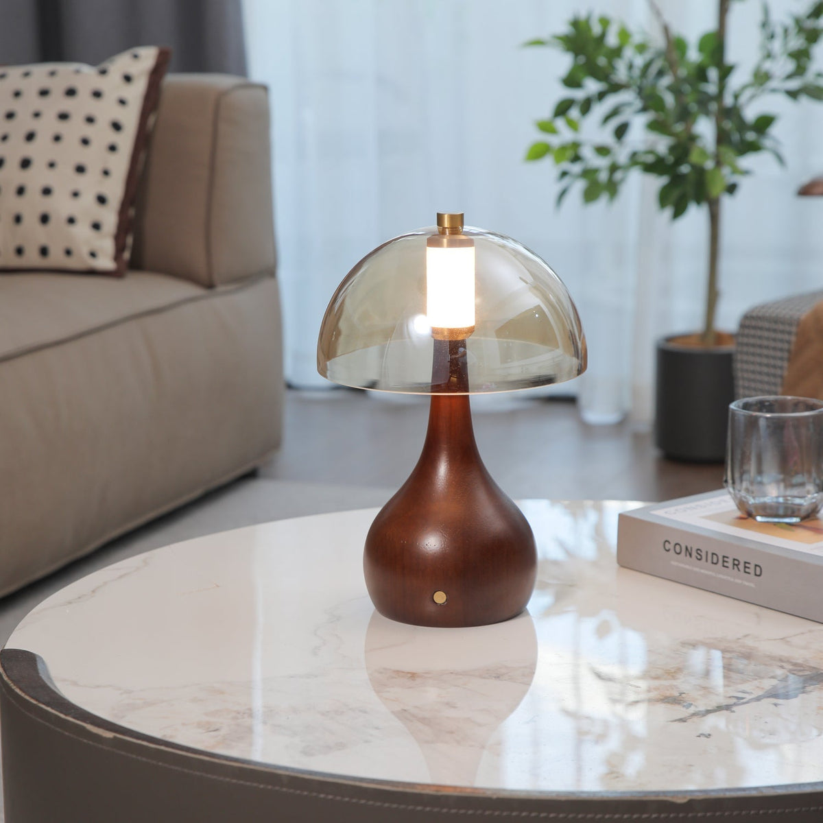 Aurae Wood & Glass Modern Table Lamp