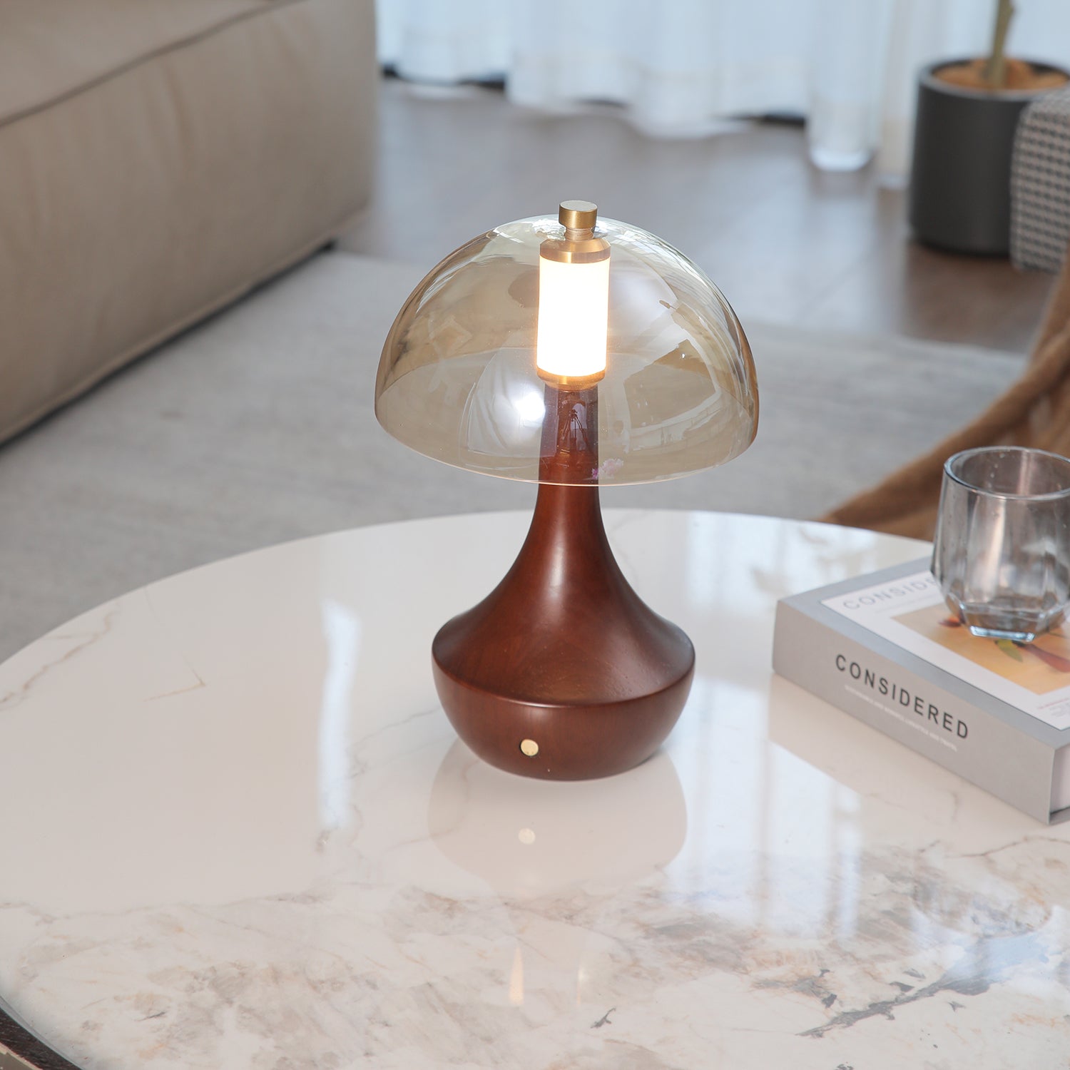 Aurae Wood & Glass Modern Table Lamp
