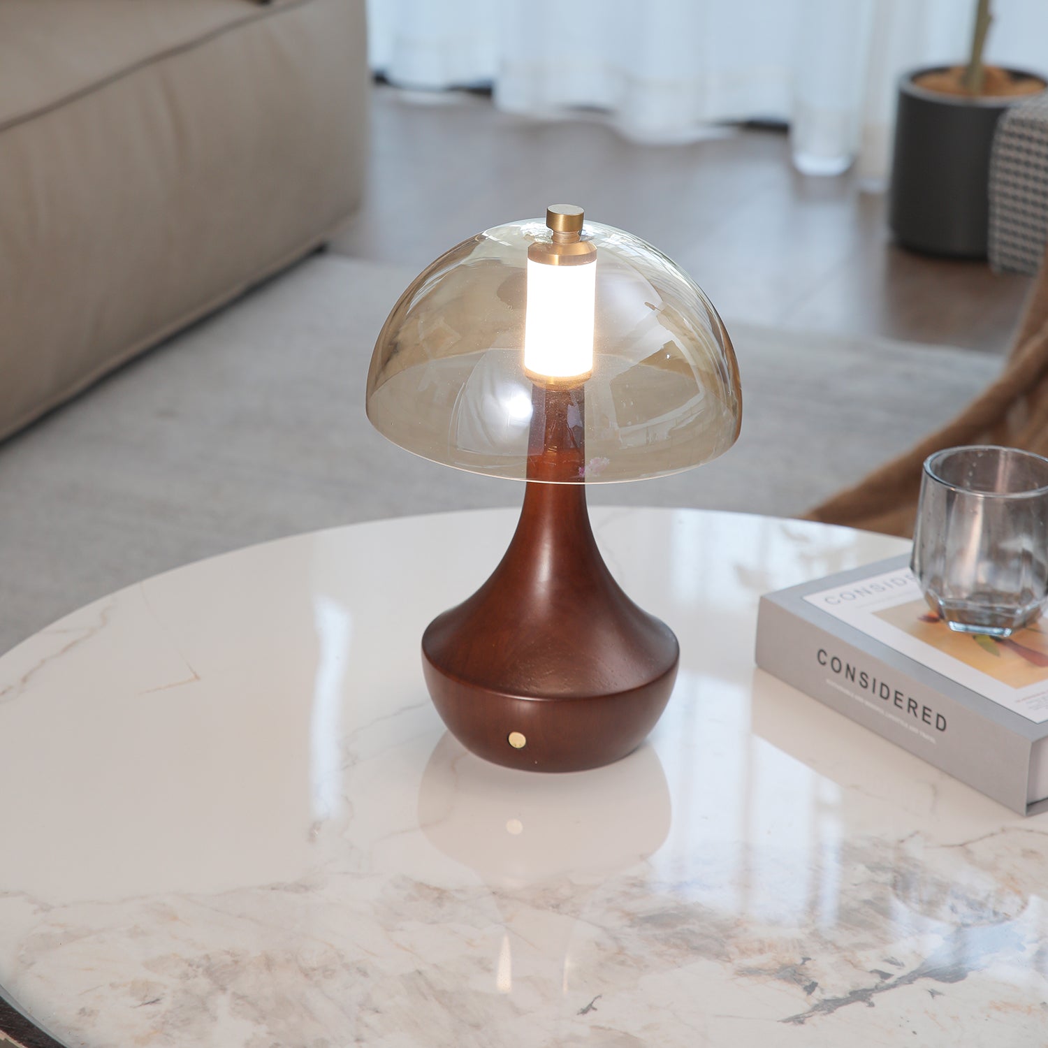 Aurae Wood & Glass Modern Table Lamp