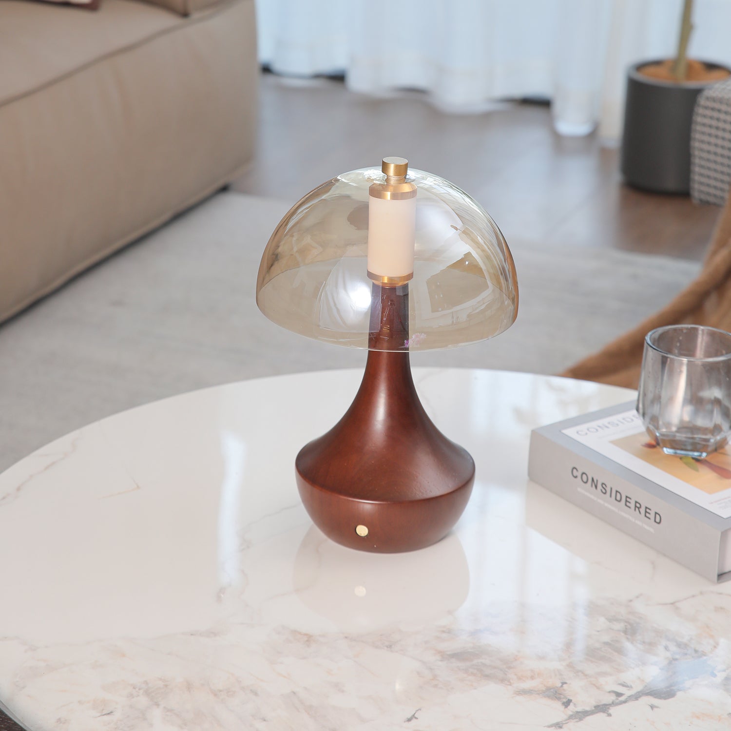 Aurae Wood & Glass Modern Table Lamp