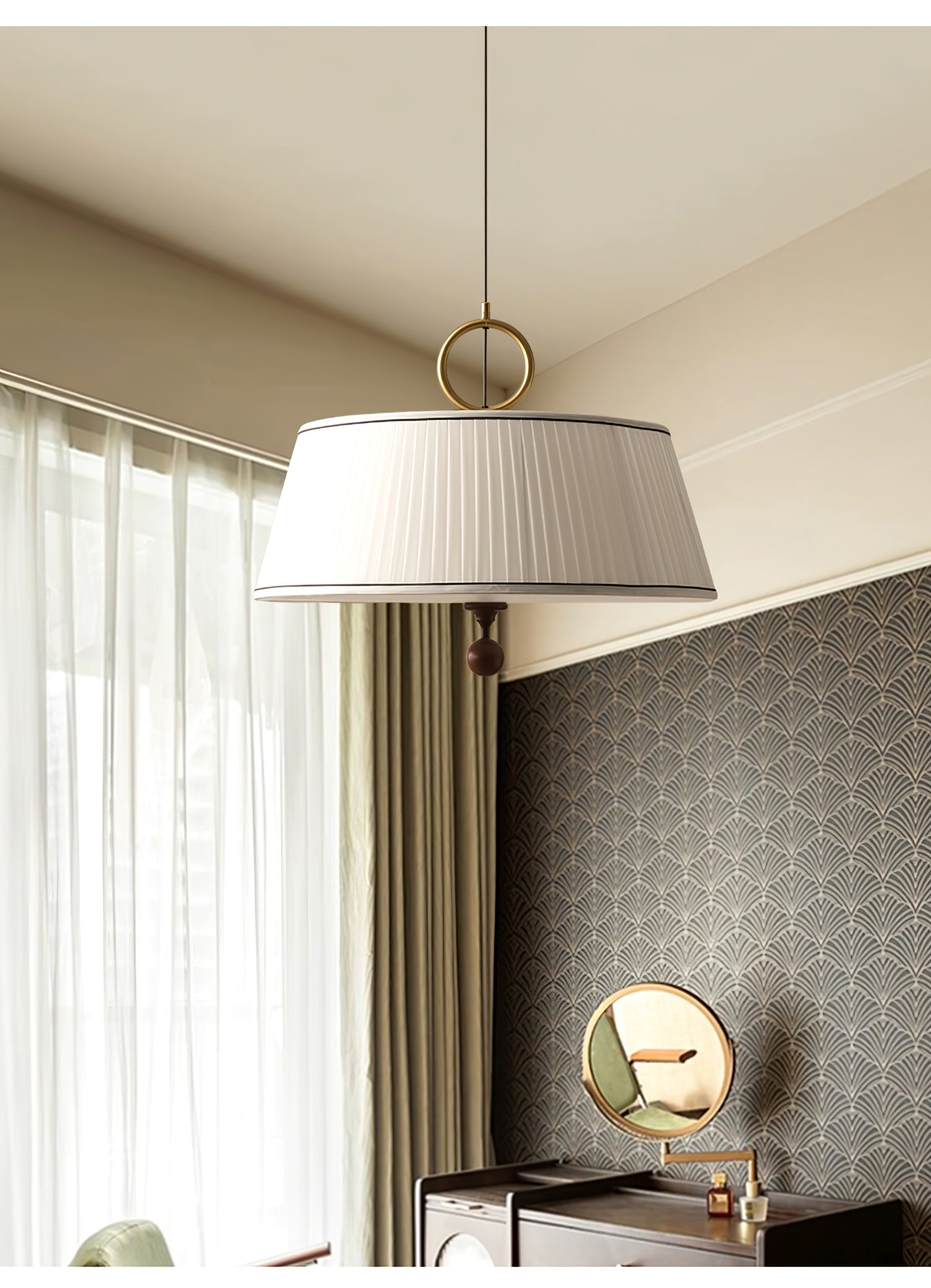 Quvlen Traditional Natural Wood Fabric Pendant Lamp