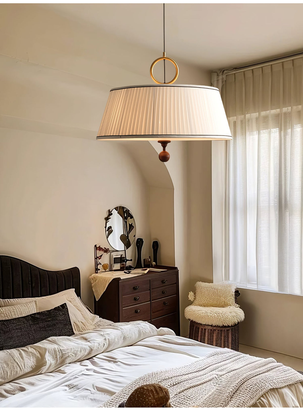 Quvlen Traditional Natural Wood Fabric Pendant Lamp