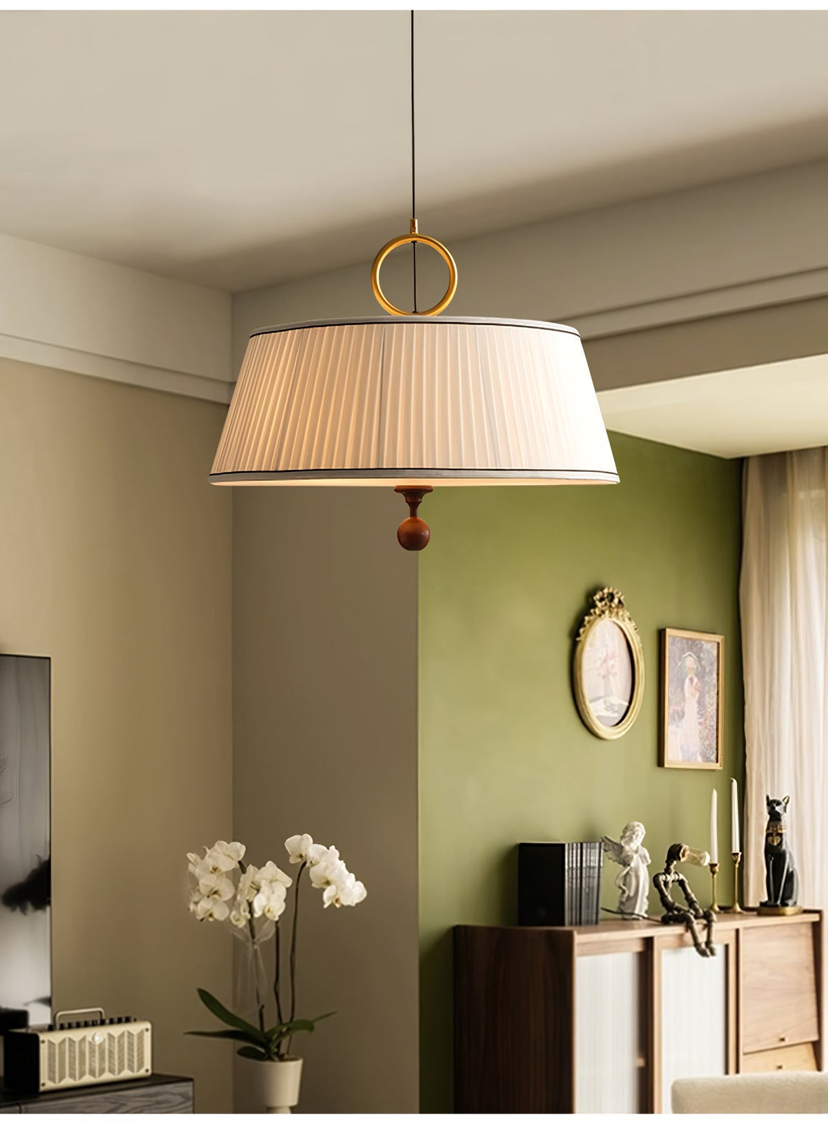 Quvlen Traditional Natural Wood Fabric Pendant Lamp
