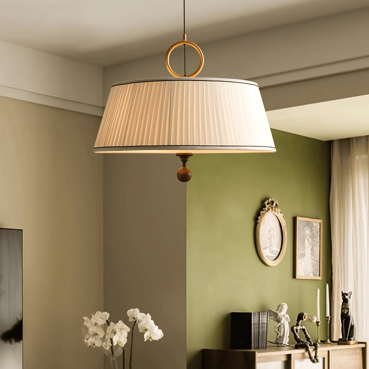 Quvlen Traditional Natural Wood Fabric Pendant Lamp