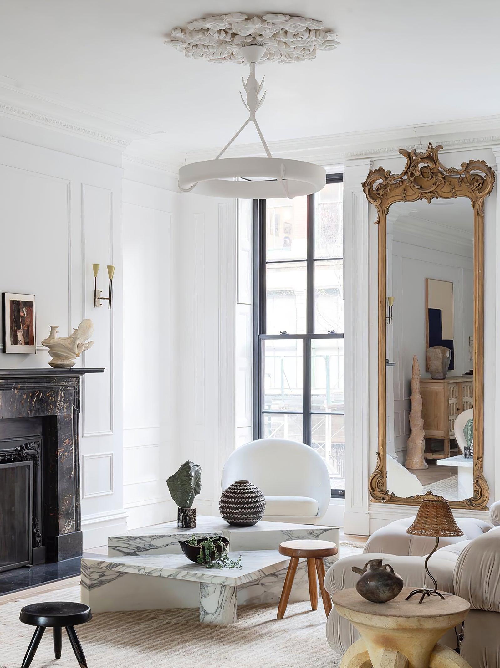 Eixor Chandelier Plaster White Floral Shape Minimalist