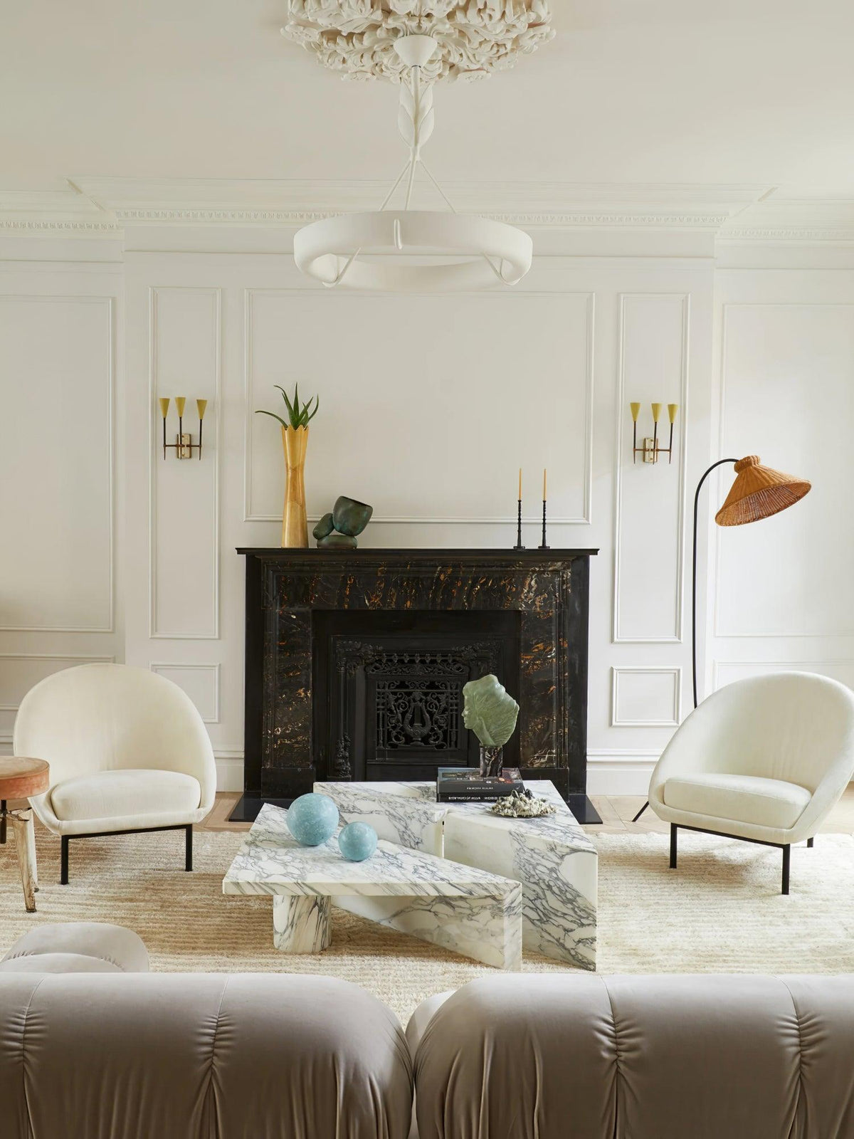 Eixor Chandelier Plaster White Floral Shape Minimalist