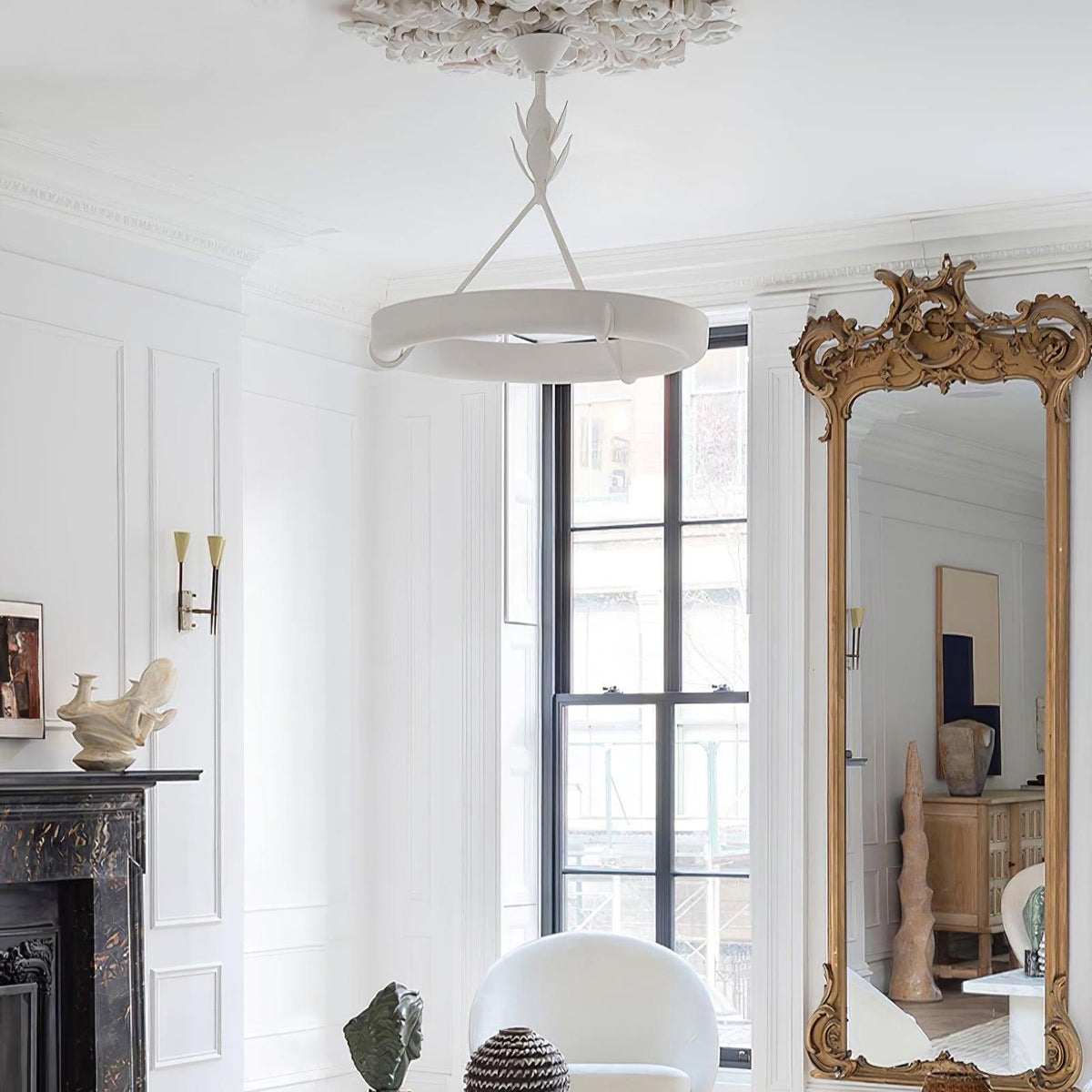 Eixor Chandelier Plaster White Floral Shape Minimalist