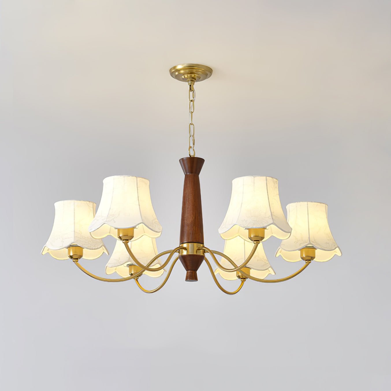Kaelith Chandelier Brass Fabric Curved Arms