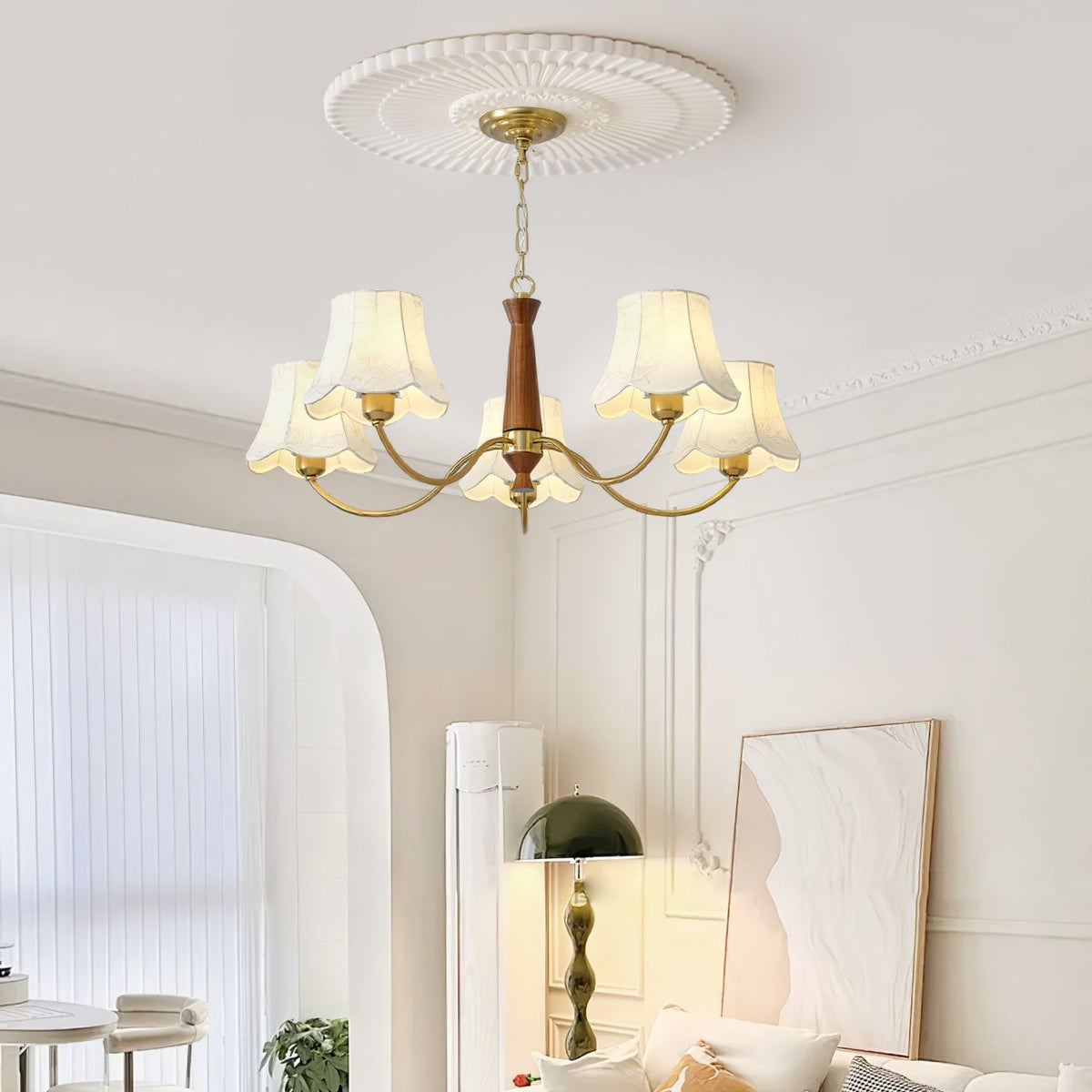 Kaelith Chandelier Brass Fabric Curved Arms