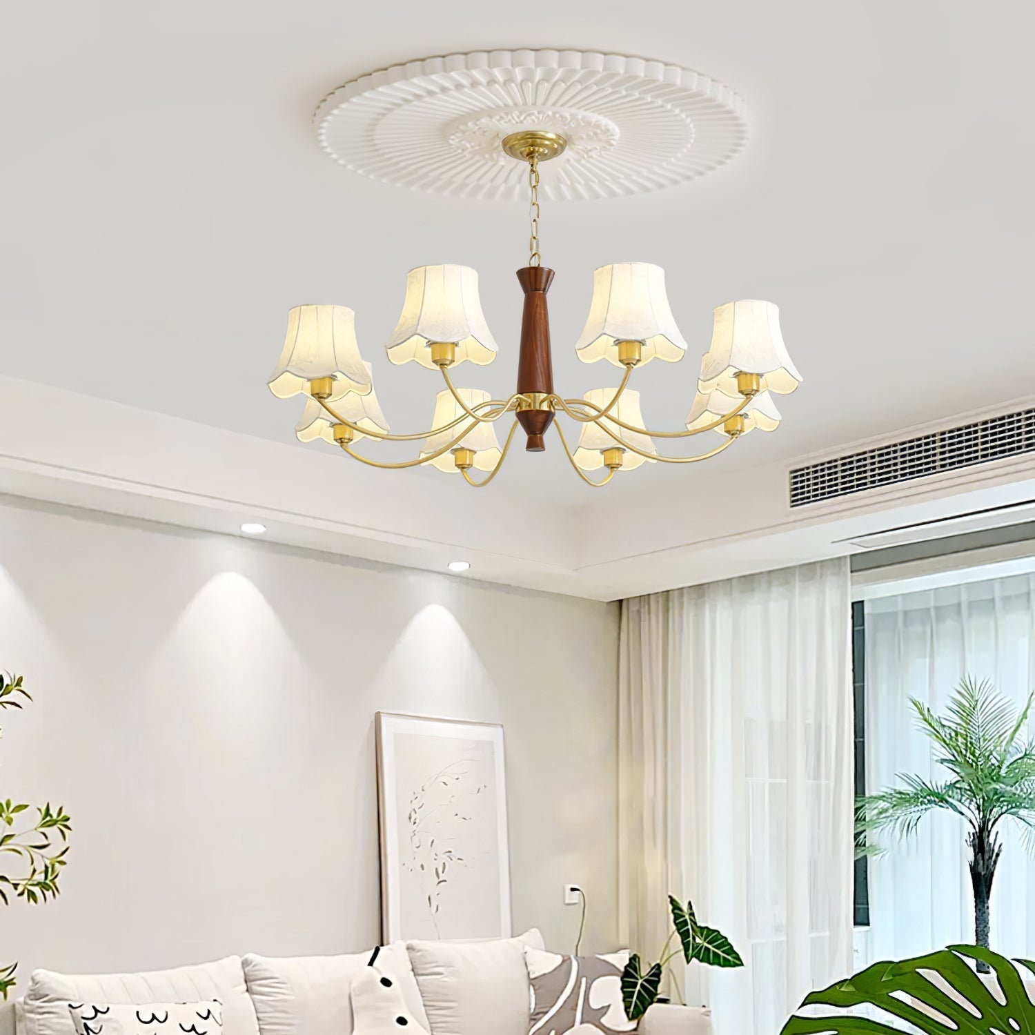 Kaelith Chandelier Brass Fabric Curved Arms