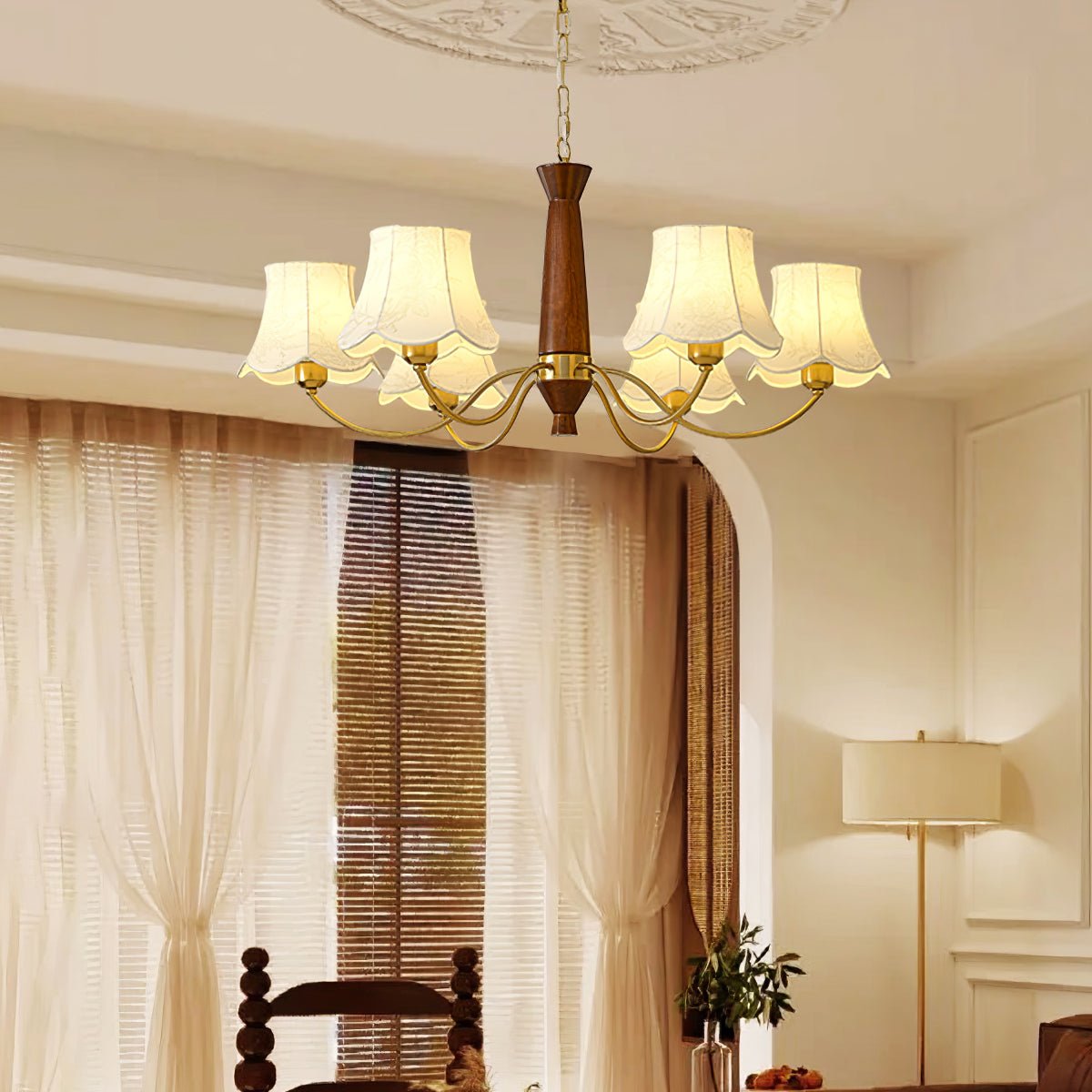 Kaelith Chandelier Brass Fabric Curved Arms