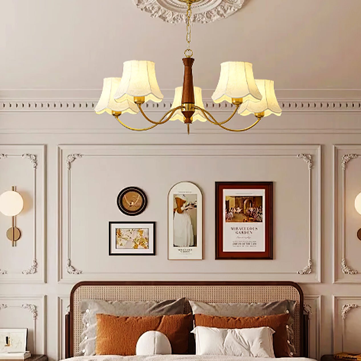 Kaelith Chandelier Brass Fabric Curved Arms