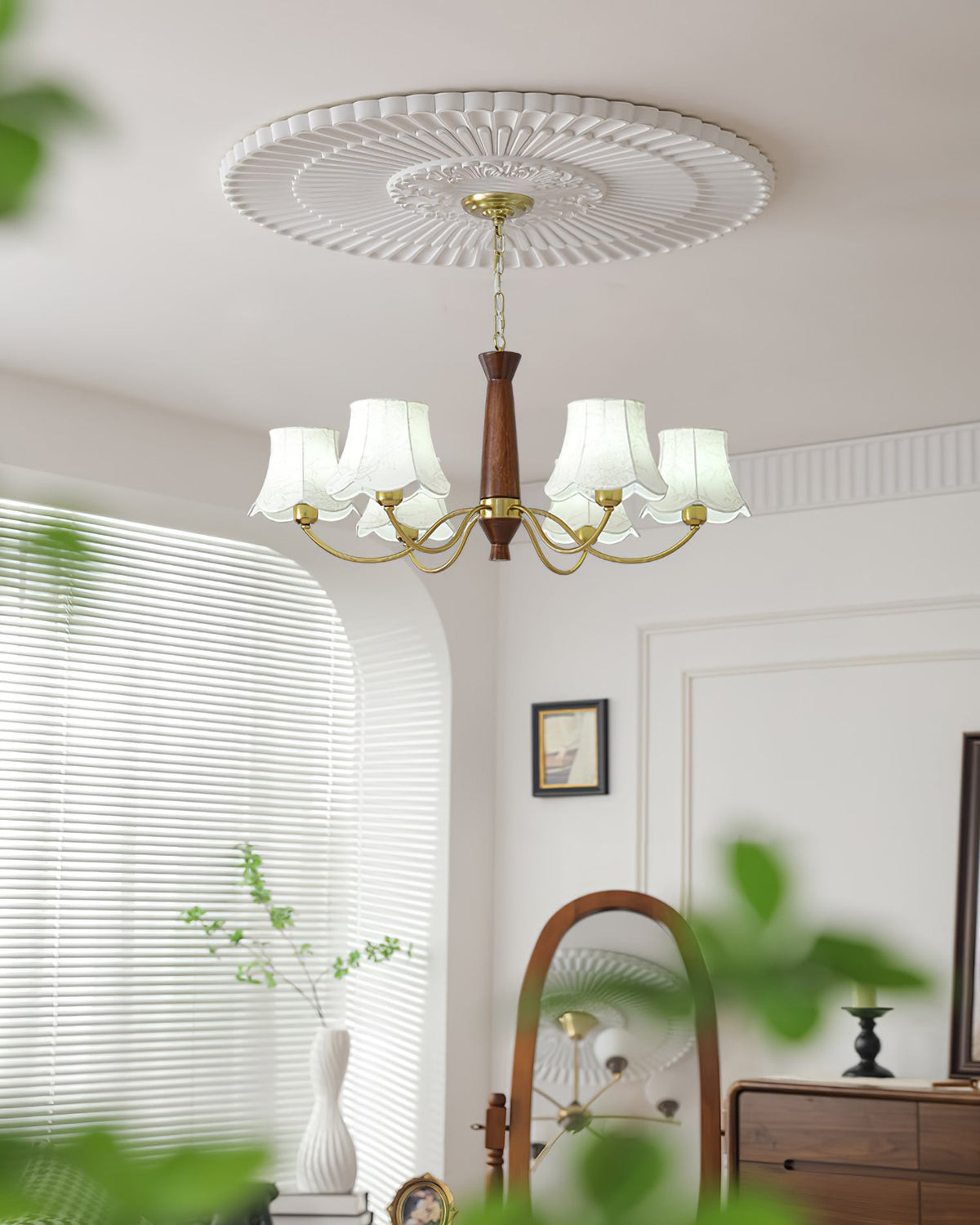 Kaelith Chandelier Brass Fabric Curved Arms