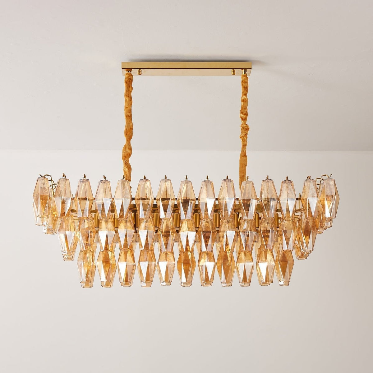 Lioraiel Chandelier Amber Prism Glass Rectangular Layered