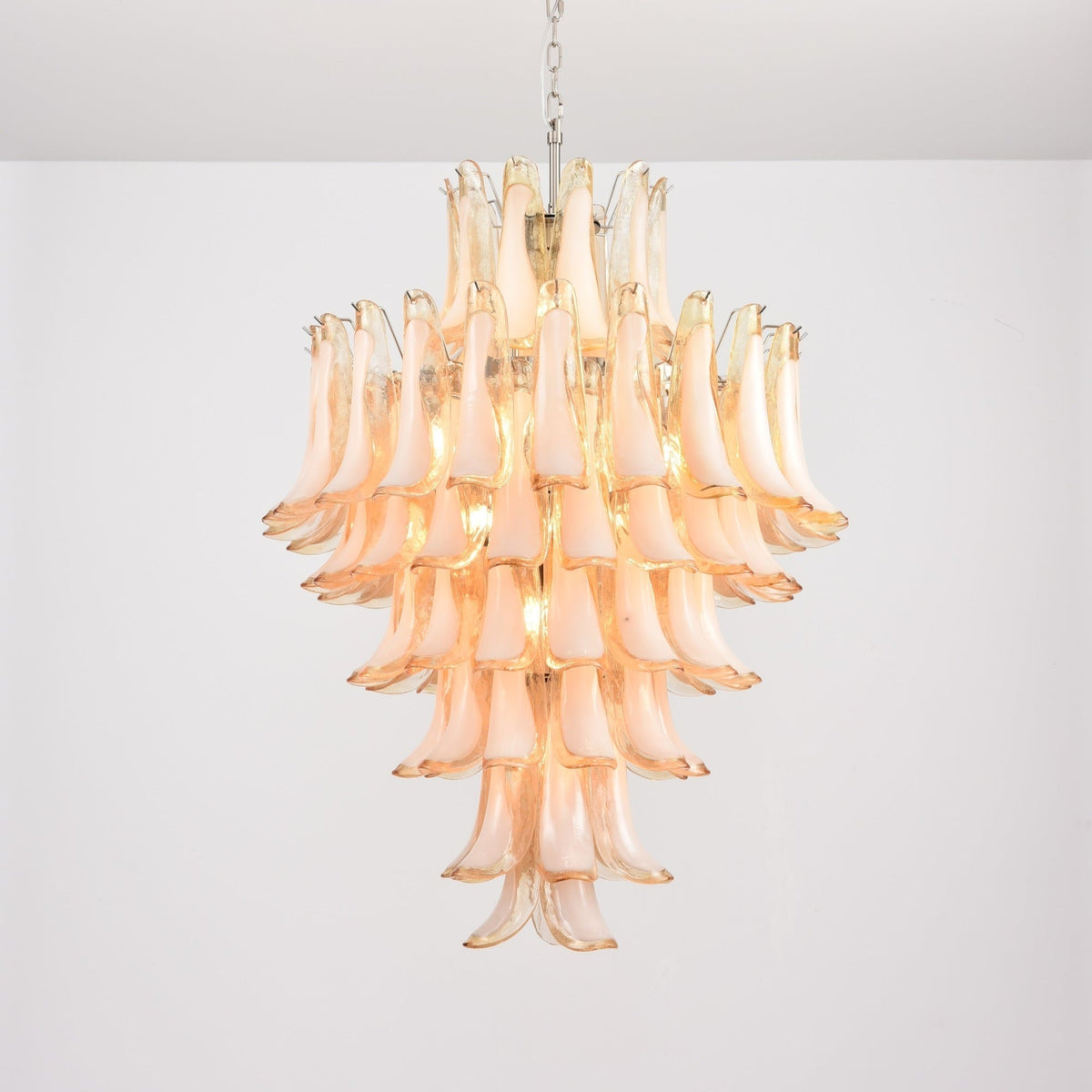 Celalian Chandelier Amber Murano Glass Petal Layered Luxury