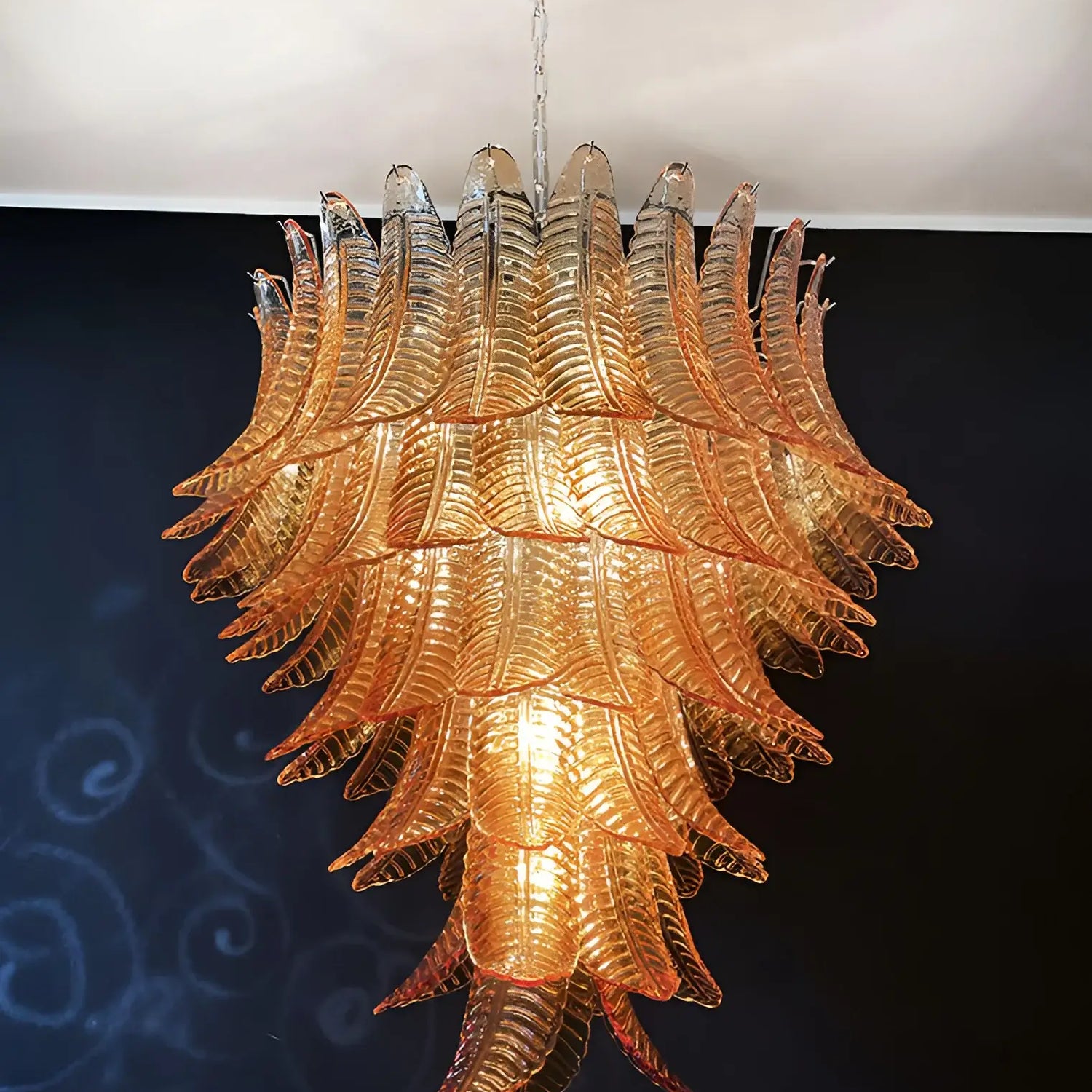 Veleena Chandelier Amber Murano Glass Leaves Layered