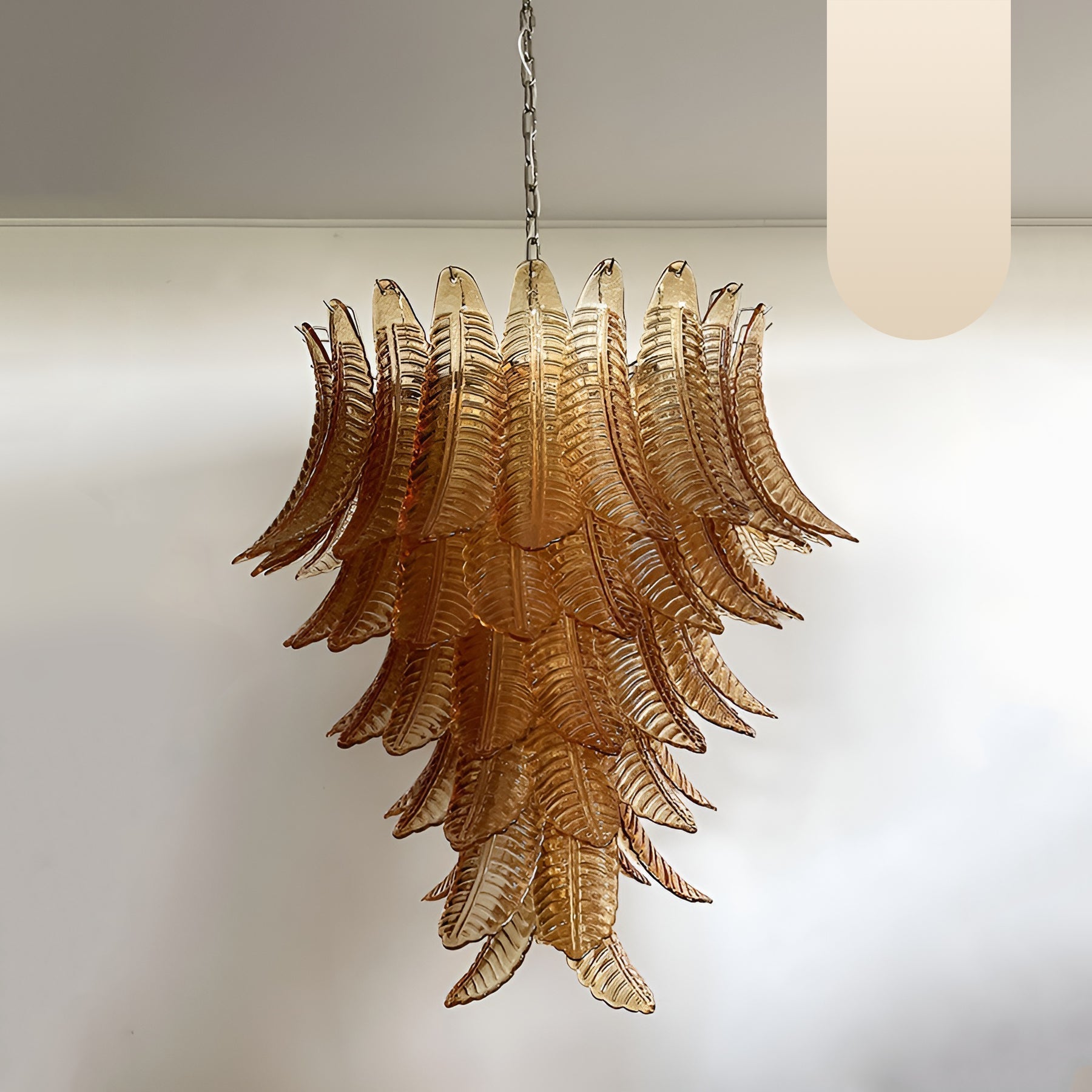 Veleena Chandelier Amber Murano Glass Leaves Layered