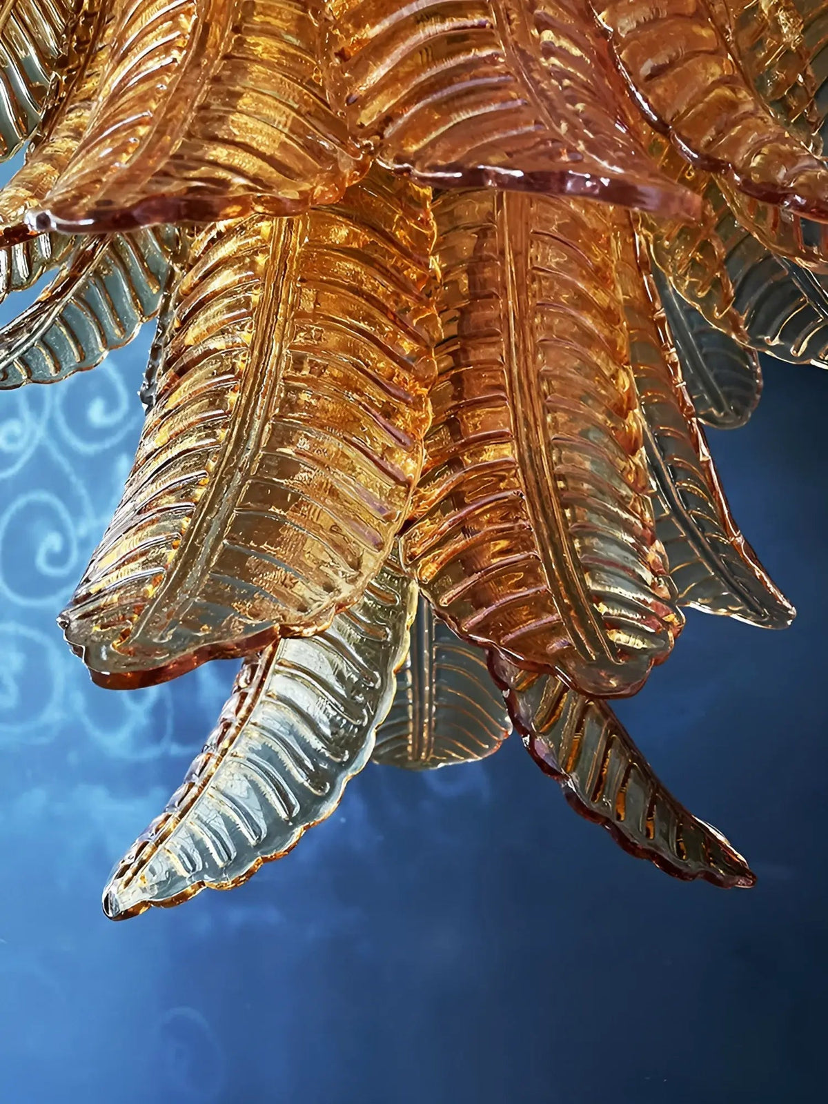 Veleena Chandelier Amber Murano Glass Leaves Layered