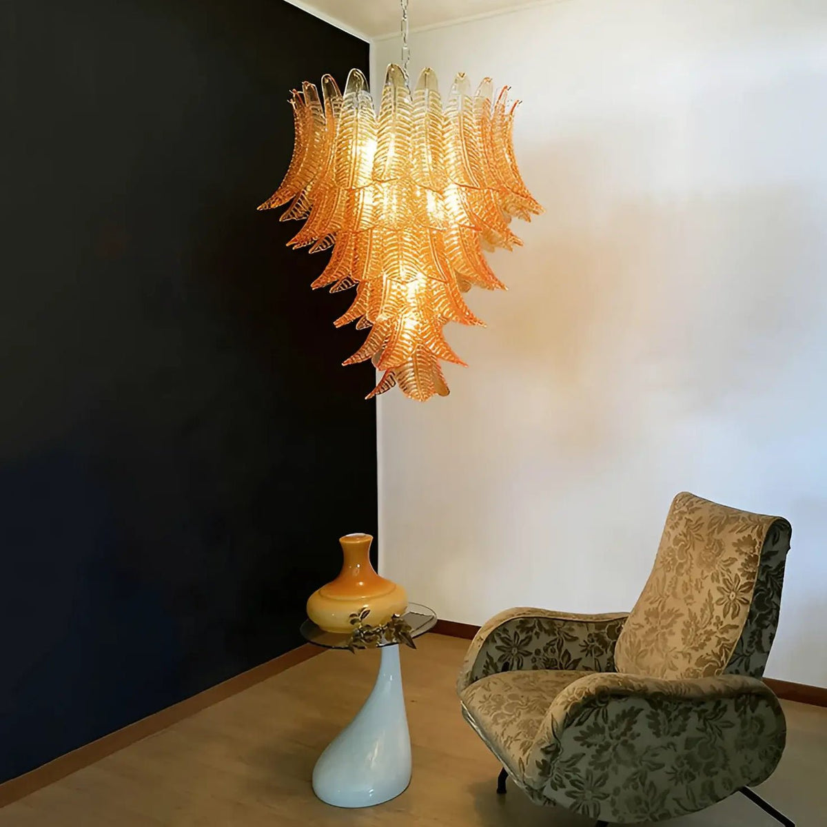 Veleena Chandelier Amber Murano Glass Leaves Layered