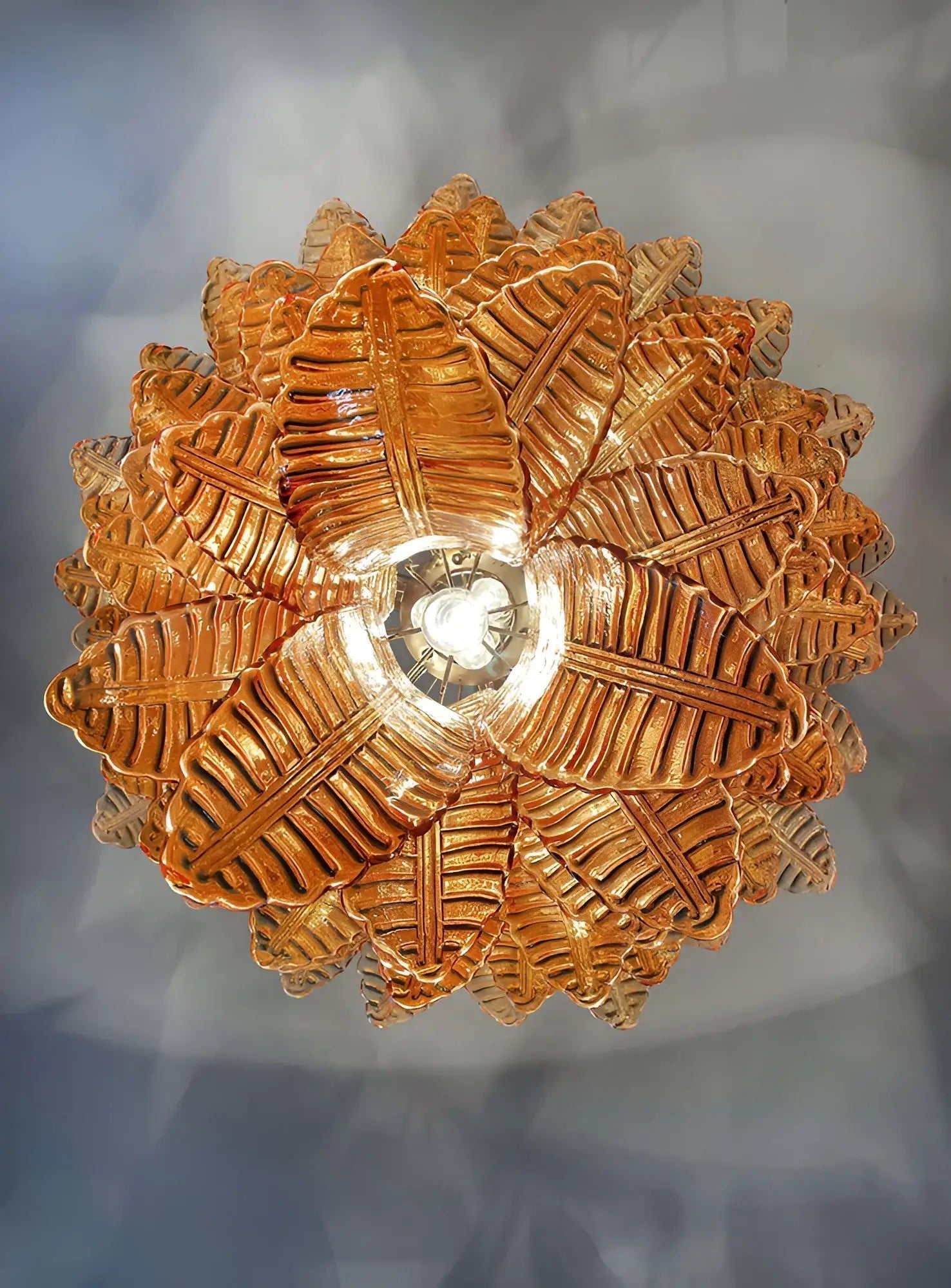 Veleena Chandelier Amber Murano Glass Leaves Layered