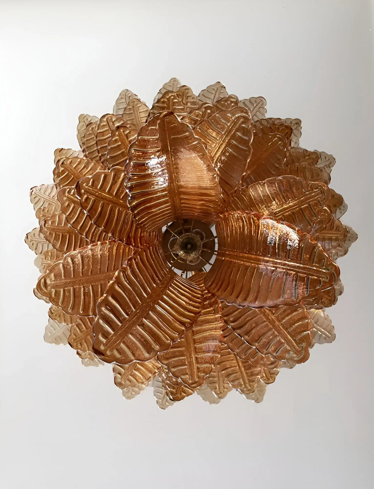 Veleena Chandelier Amber Murano Glass Leaves Layered