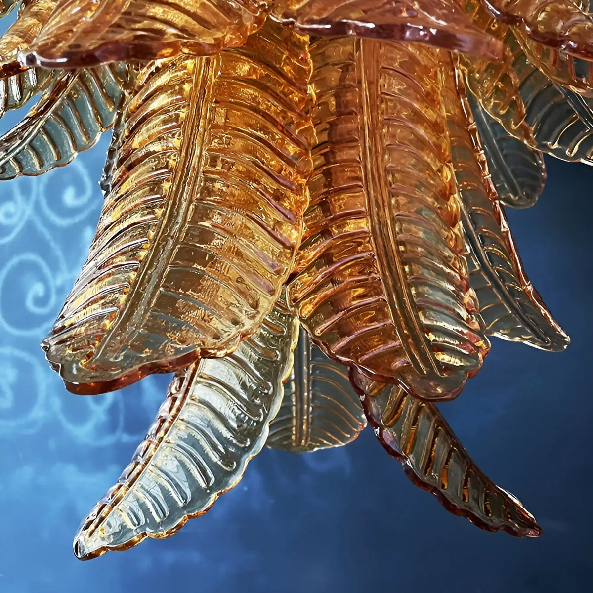 Veleena Chandelier Amber Murano Glass Leaves Layered