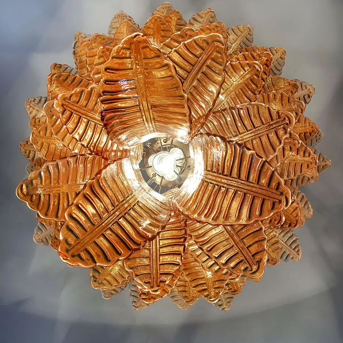 Veleena Chandelier Amber Murano Glass Leaves Layered