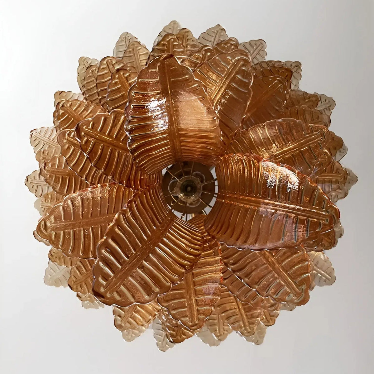 Veleena Chandelier Amber Murano Glass Leaves Layered