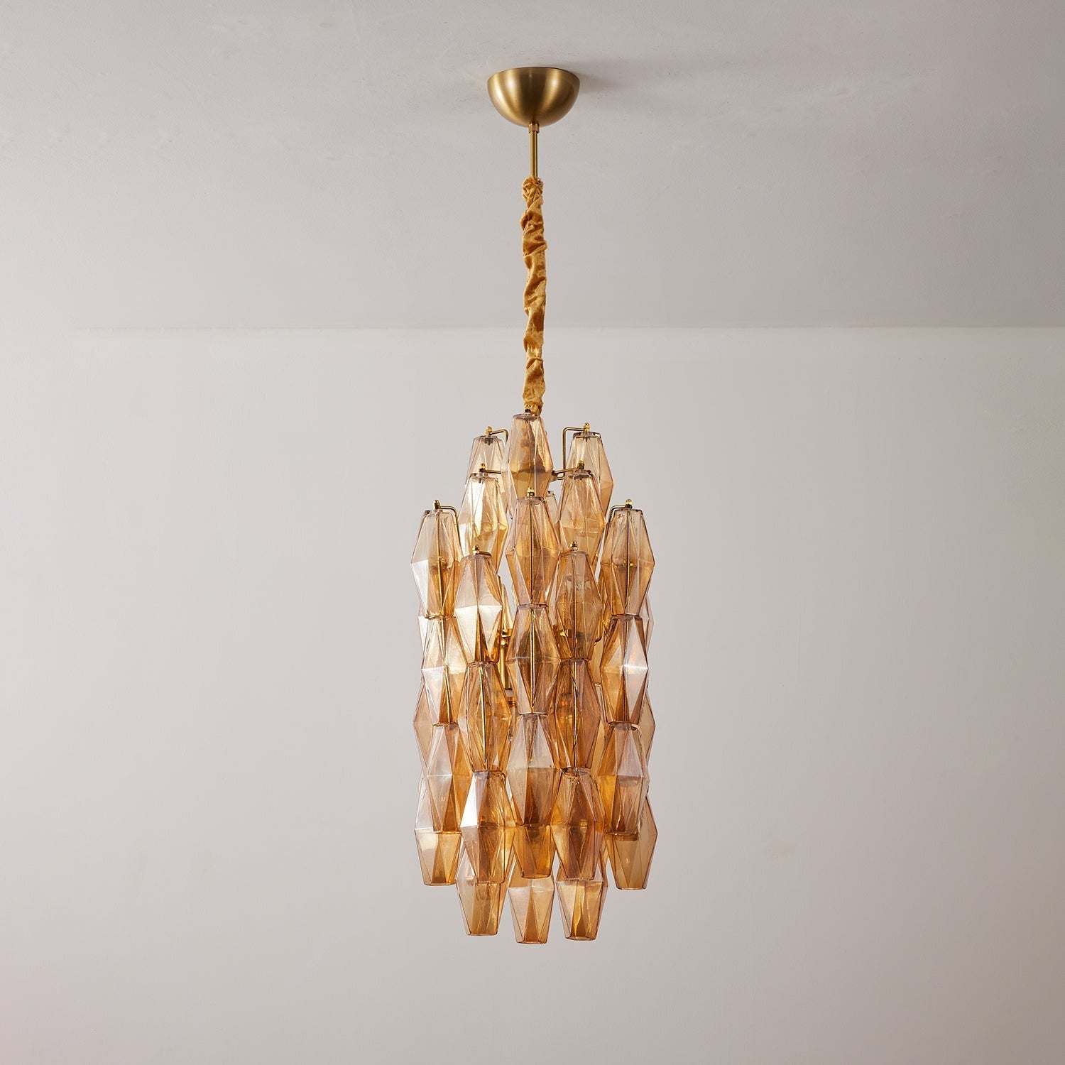 Lioraian Chandelier Amber Prism Long Cascading Glass Vintage