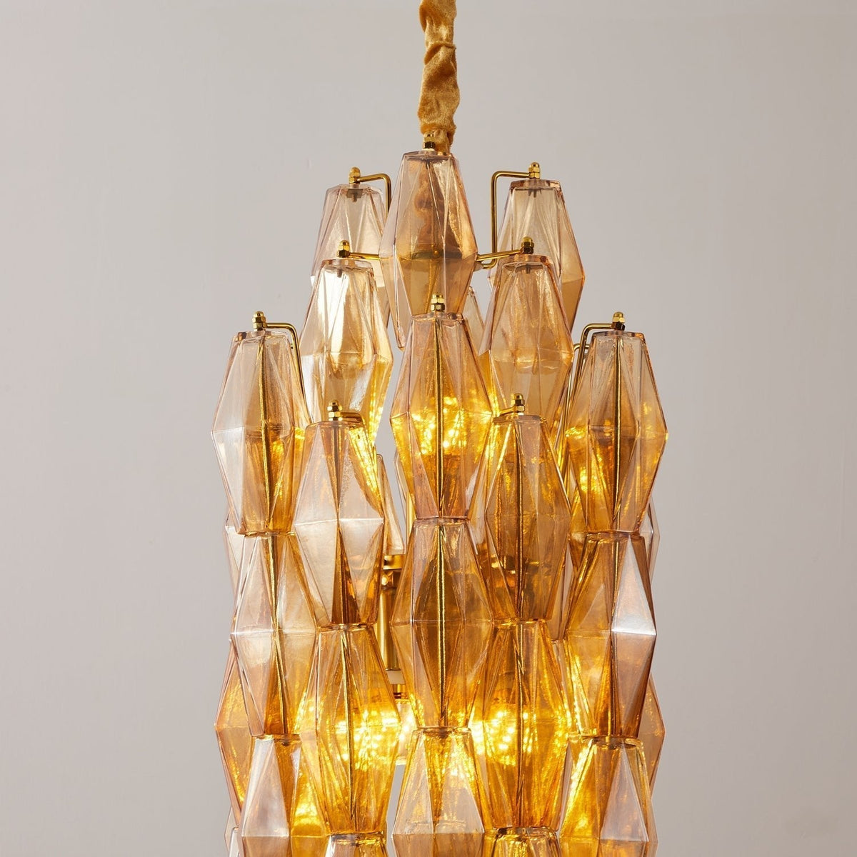 Lioraian Chandelier Amber Prism Long Cascading Glass Vintage