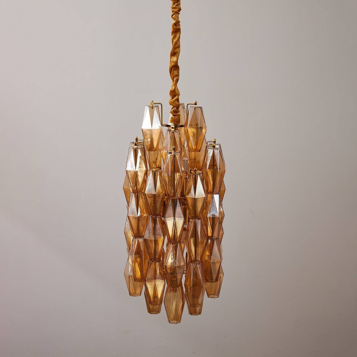 Lioraian Chandelier Amber Prism Long Cascading Glass Vintage