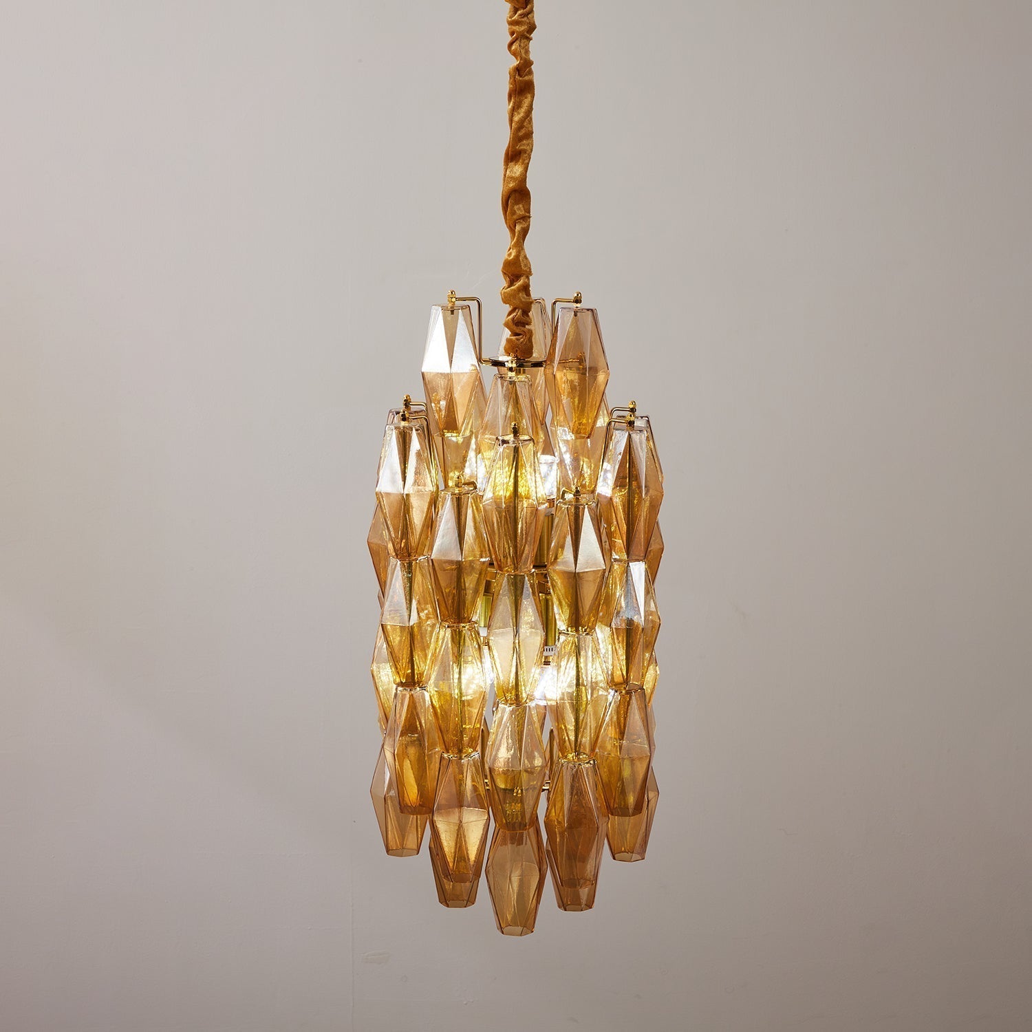 Lioraian Chandelier Amber Prism Long Cascading Glass Vintage