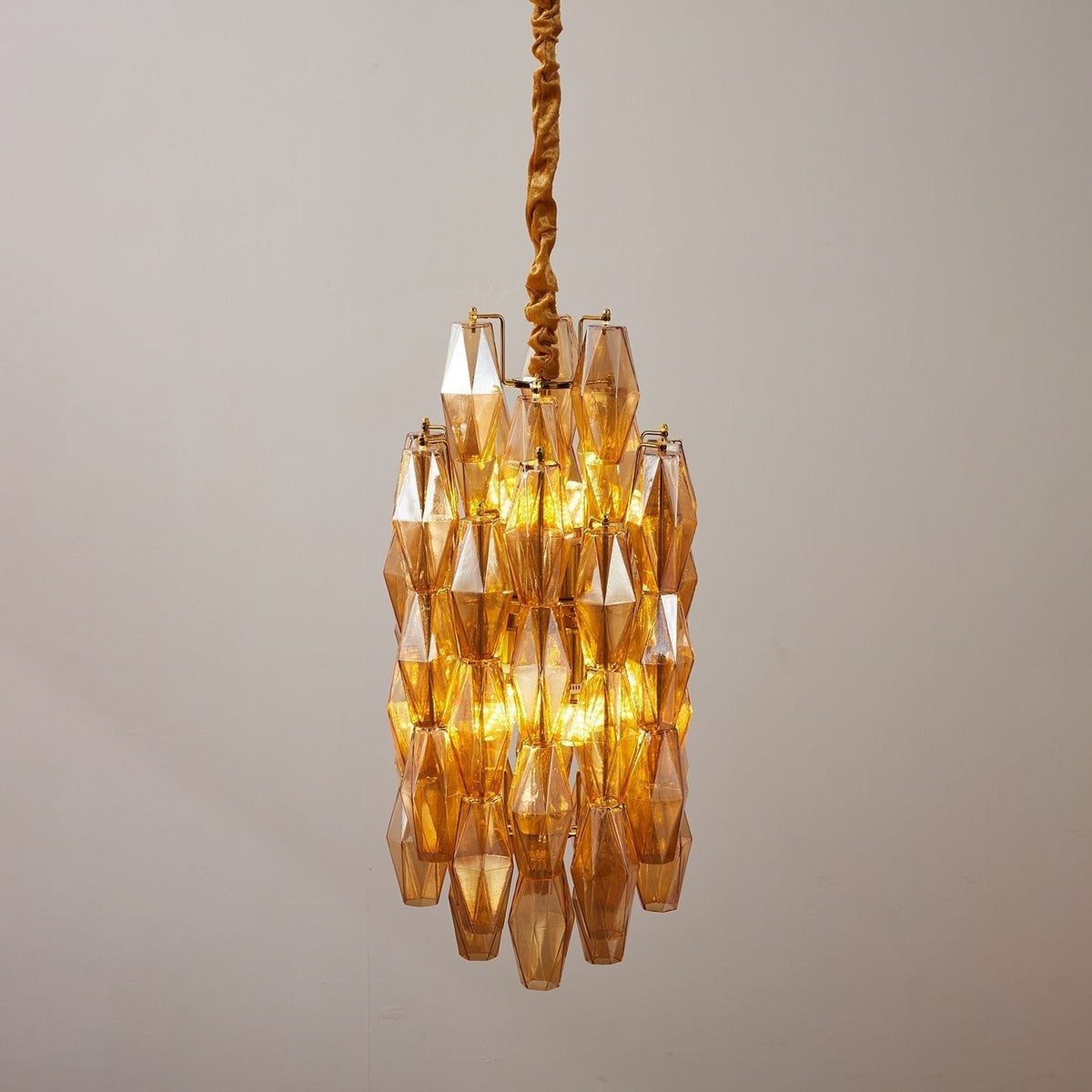 Lioraian Chandelier Amber Prism Long Cascading Glass Vintage