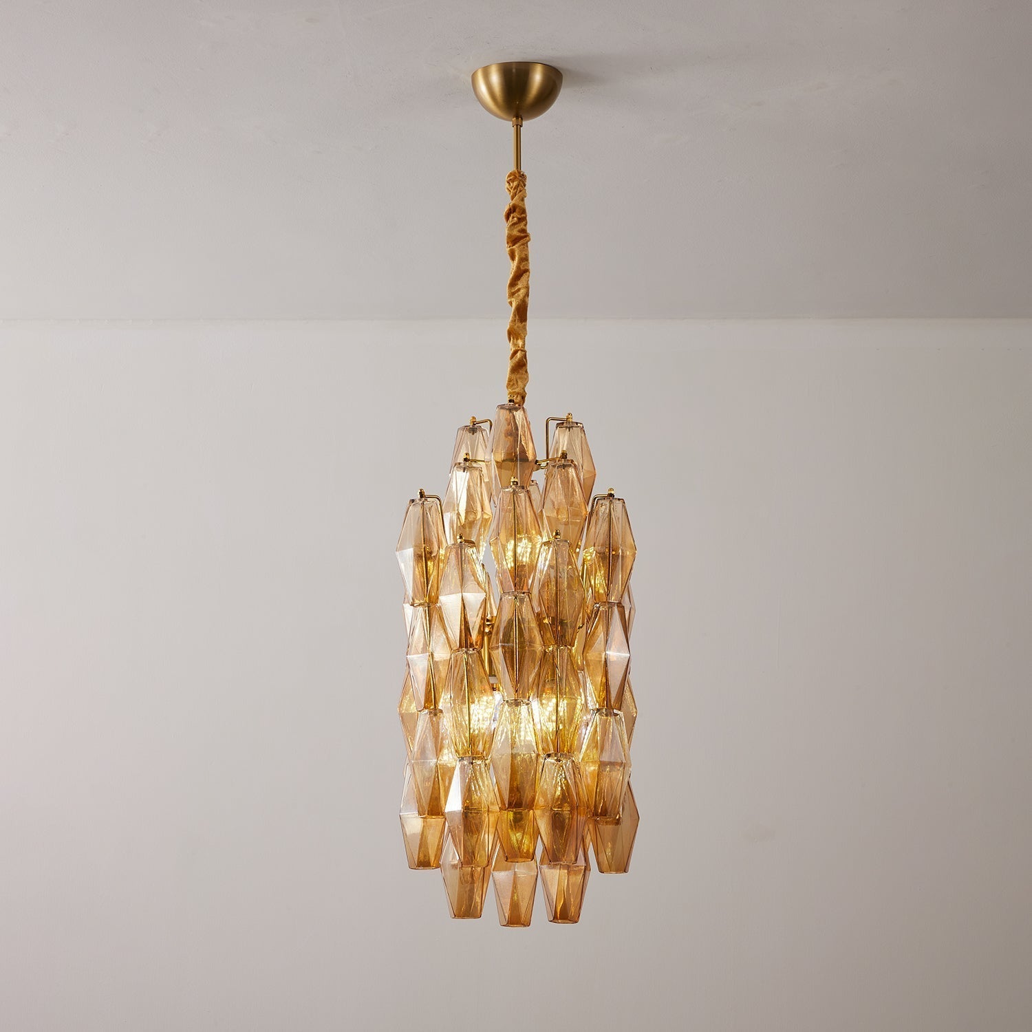 Lioraian Chandelier Amber Prism Long Cascading Glass Vintage